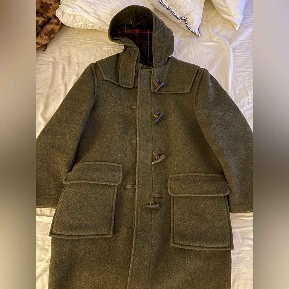 Unisex Classic Olive Duffle Coat Timeless Size Eur 34